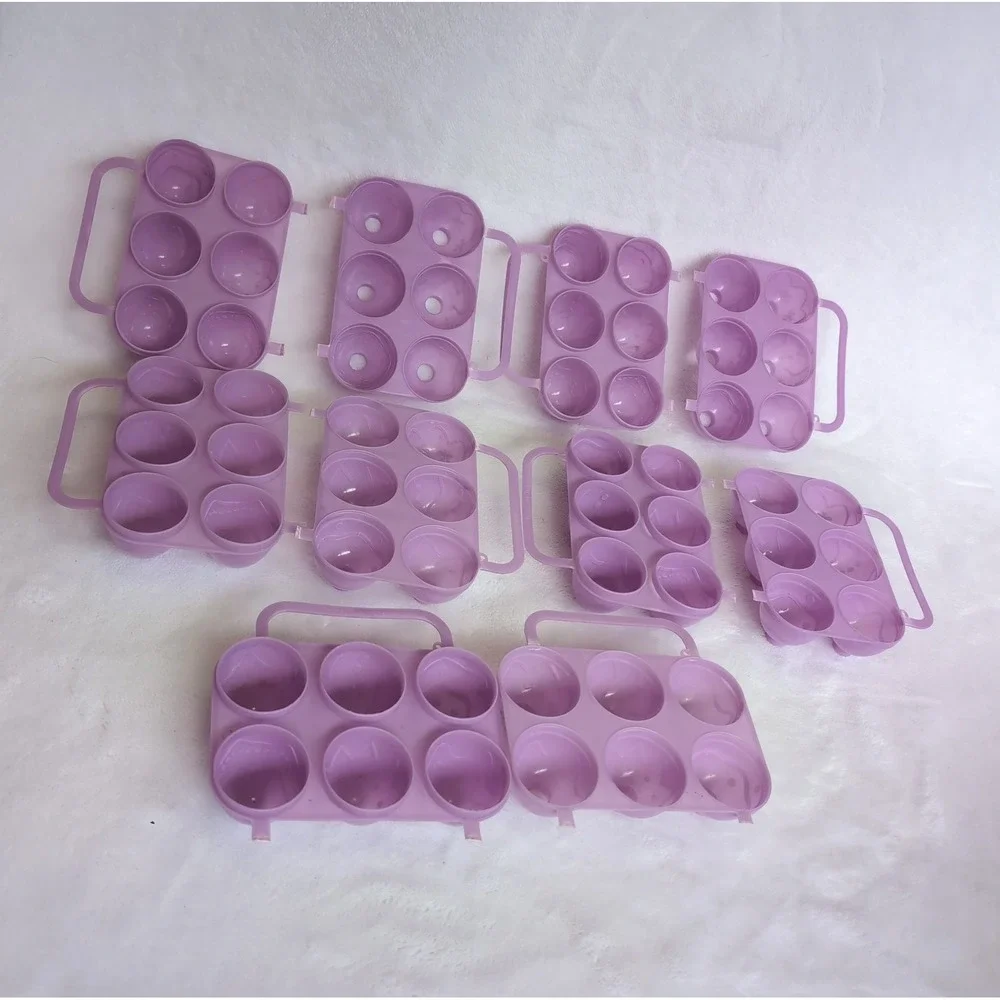 5 Vintage Jello Jiggler Egg Molds TEXTURED ETCHED Broken Hinges Purple Lot Shot